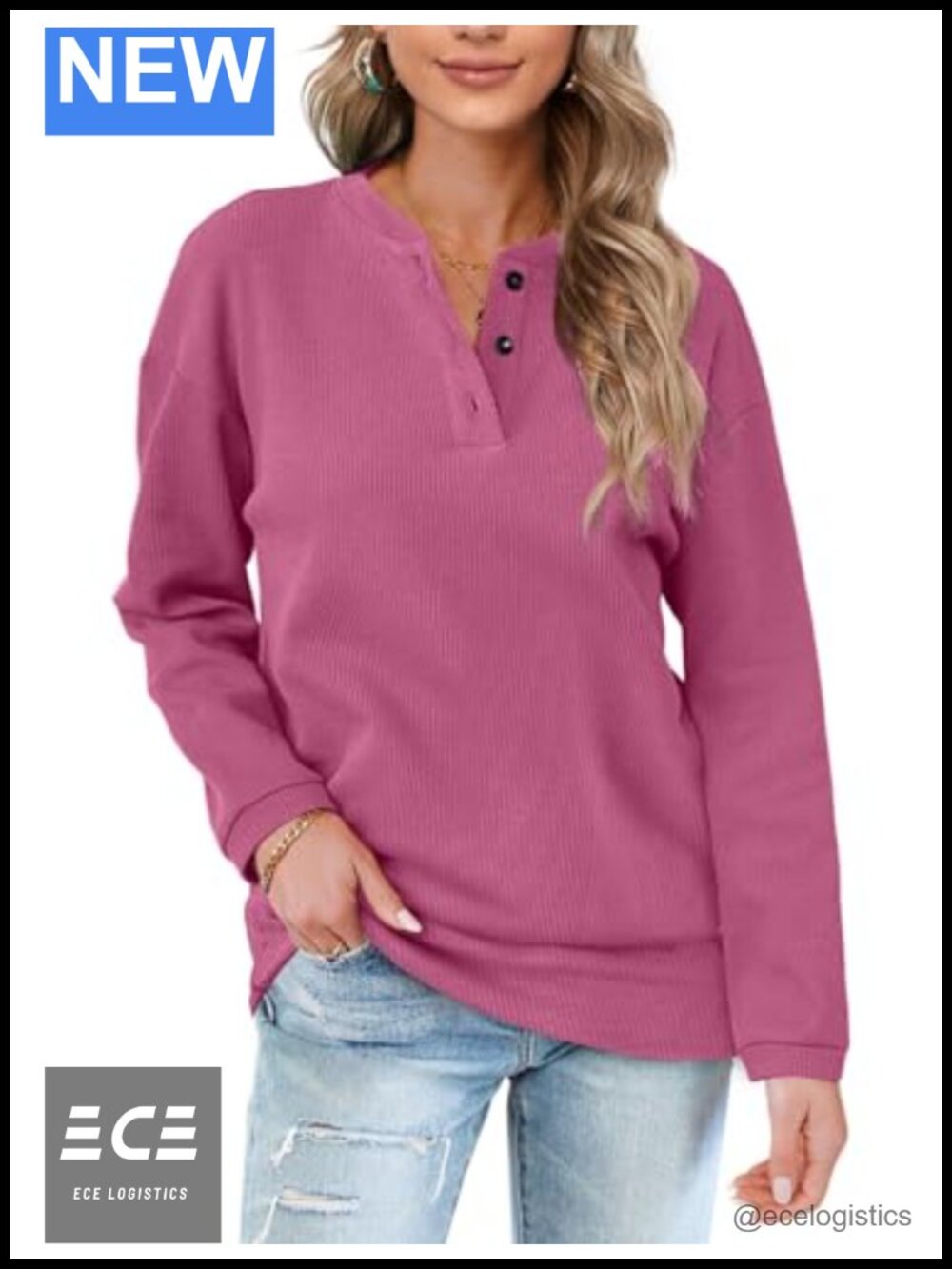 Womens Casual Henley Button Up Long Sleeve Tunic Sweatshirt Solid Lightweight